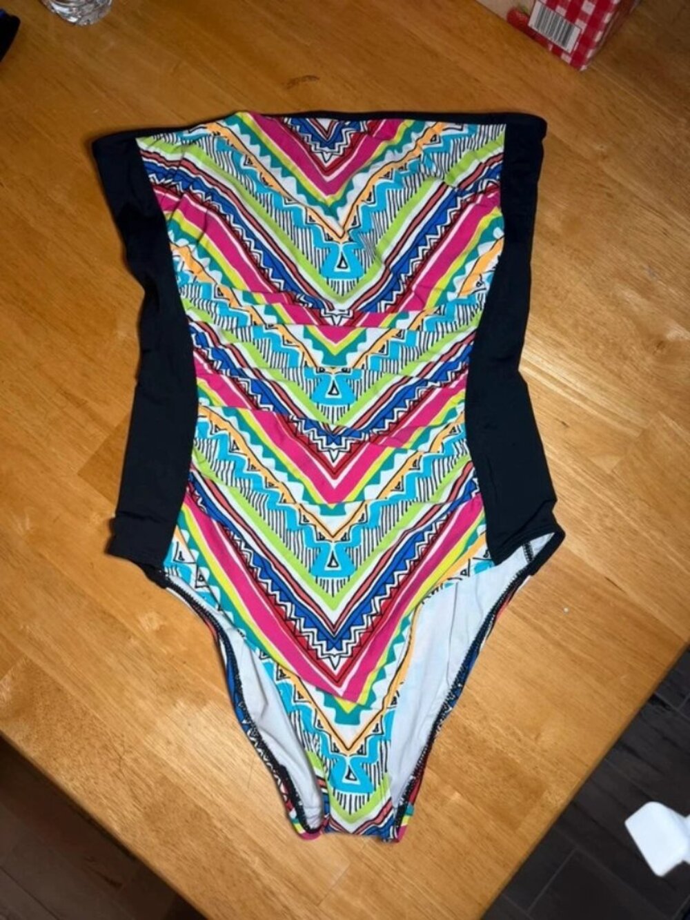 Anne Cole Women's One Piece Bandeau Strapless Swimsuit Size 12 Geometric Resort